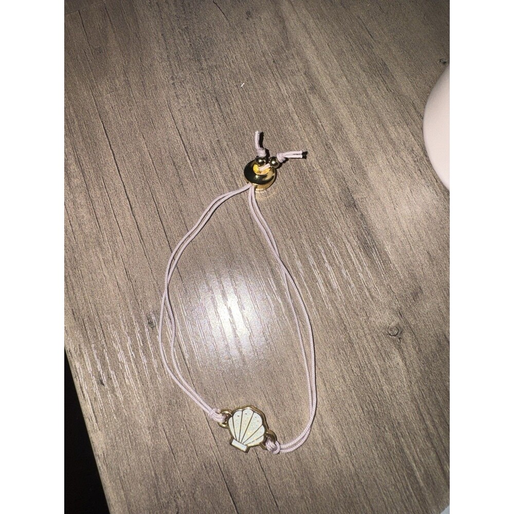 Adjustable Slide Cord Charm Bracelet w/ Enamel Shell Dangle Charm Pink/Gold